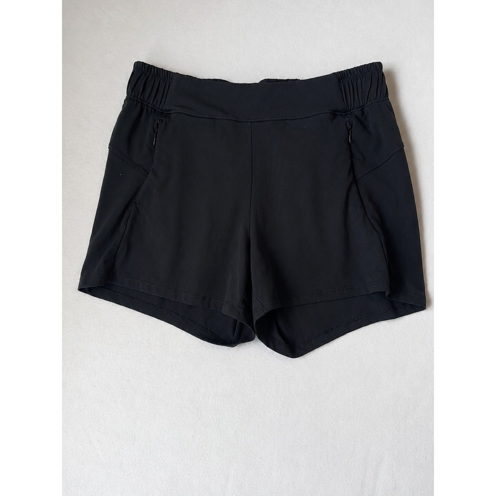 Women's Black Athletic Running Shorts Size Medium Zip Pockets Stretch Workout